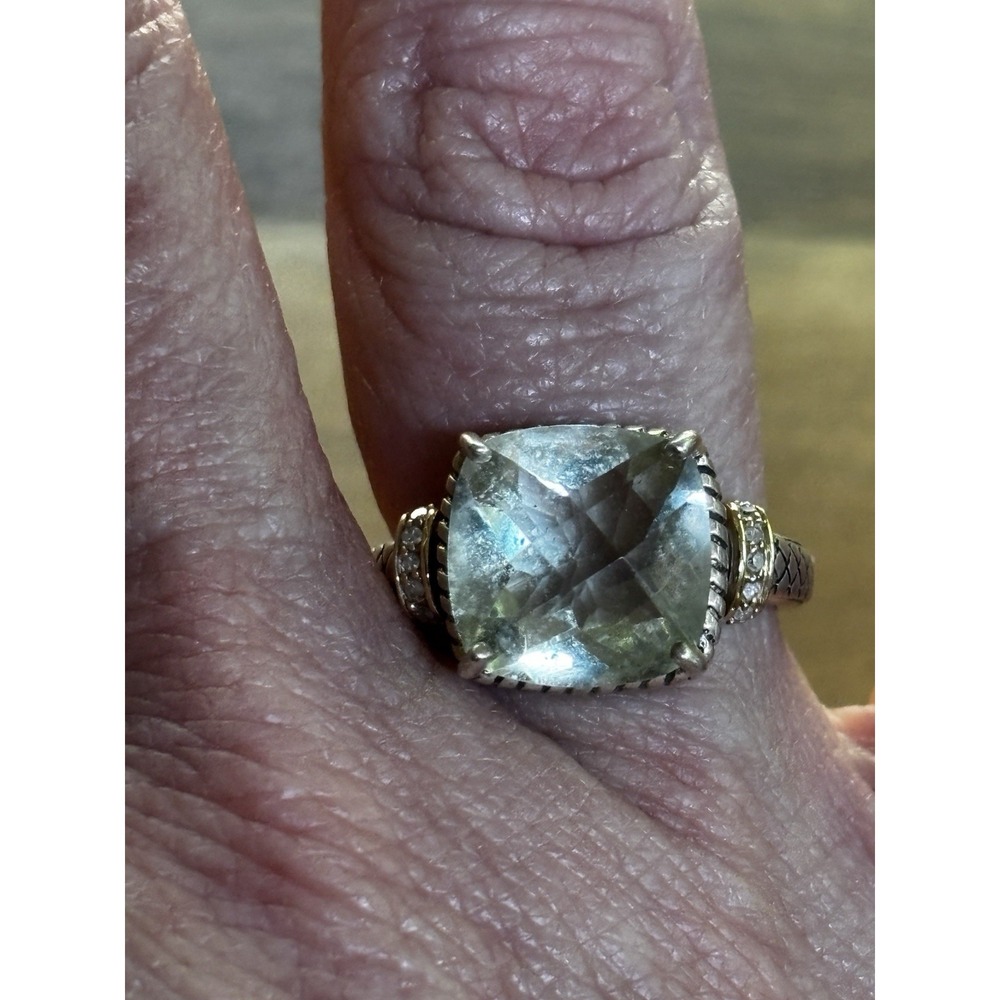 14K 925 MCF Green Amethyst Praisolite 10 Diamond Pillow cut Ring Sz 8 - Picture 6 of 7